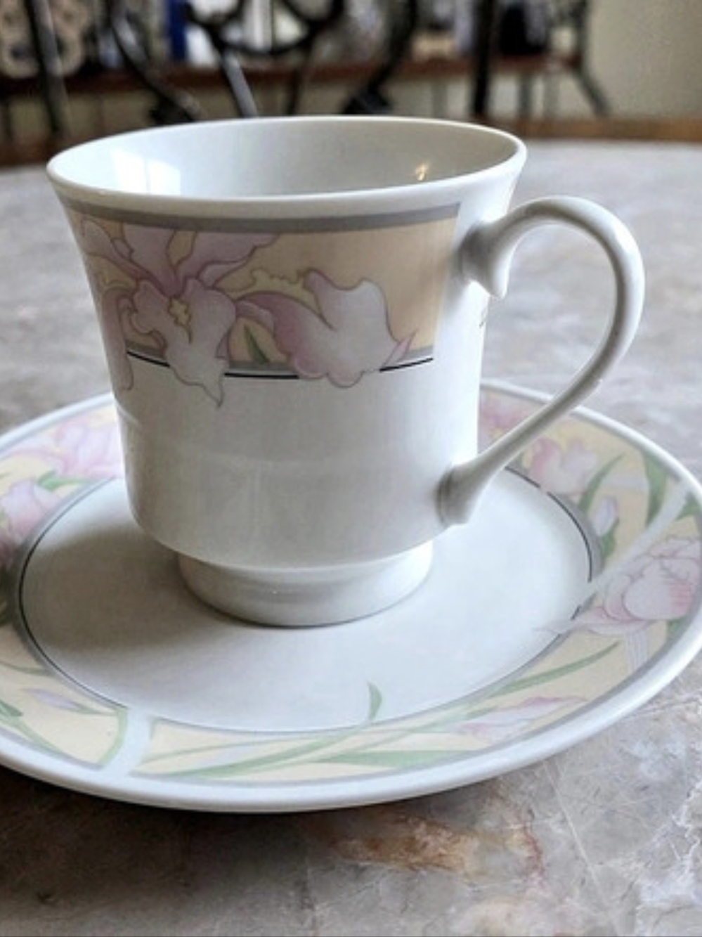 Lynn Fine China, Floral Cup and Saucer in White & Pink